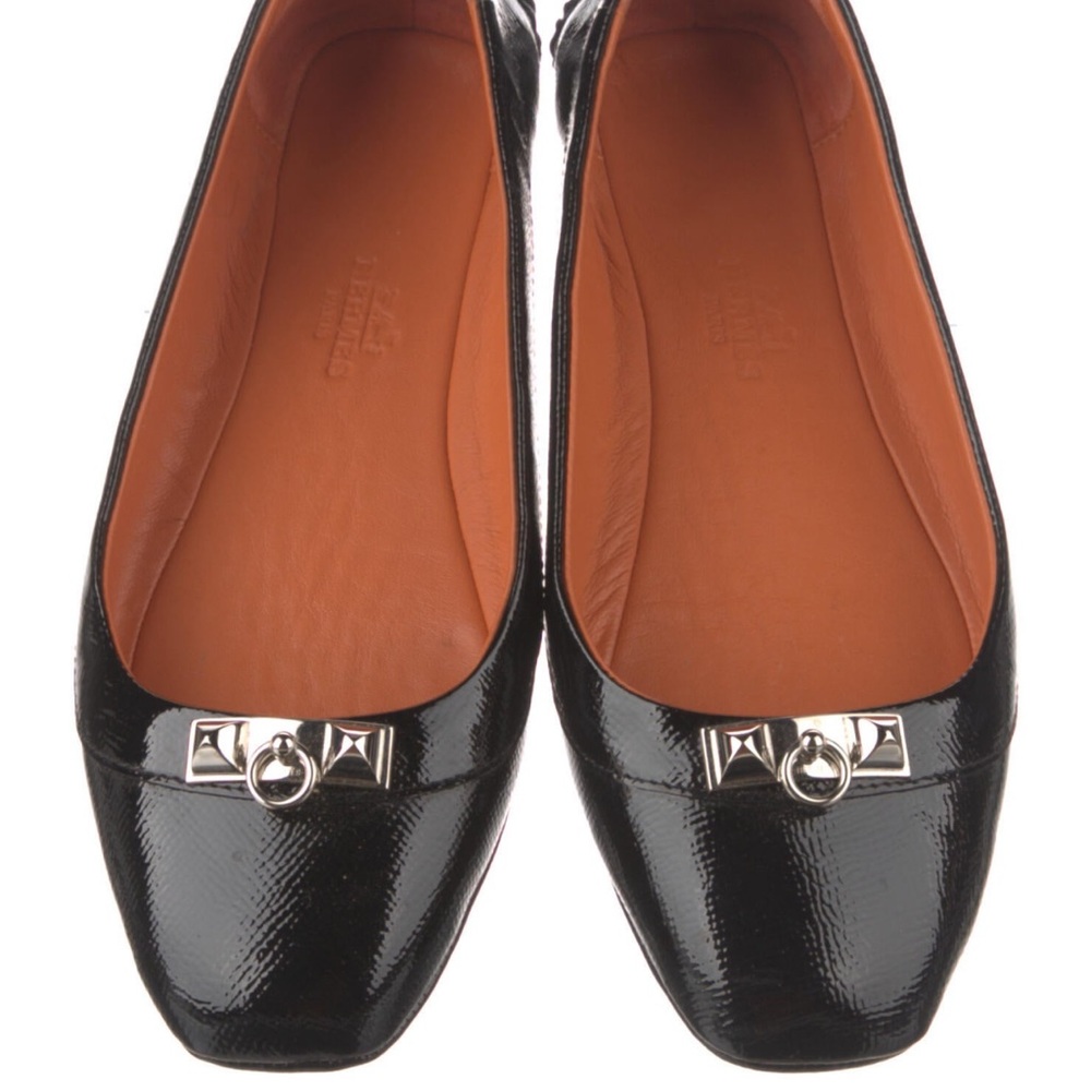 Hermes Black Patent Leather Women Flats 6.5